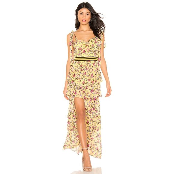 For Love & Lemons Maison Yellow Floral Print Maxi Dress Women's Medium M - Picture 3 of 11